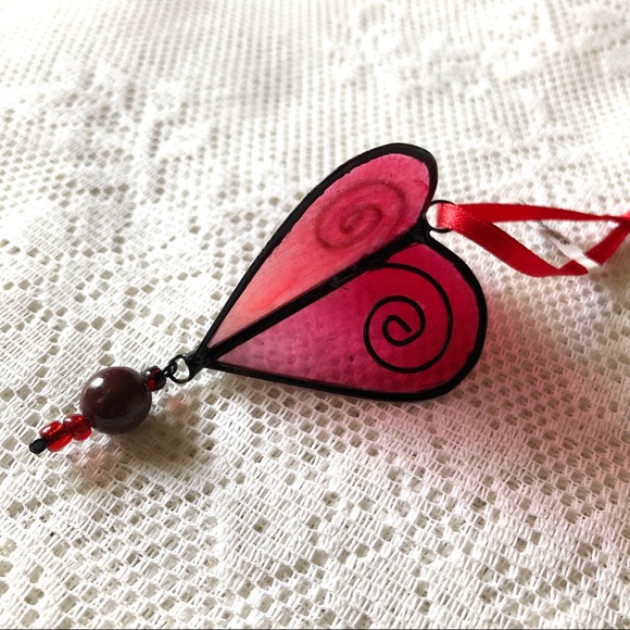 Free w. Purchase- Small Red Heart Glass Ornament - Picture 2 of 3